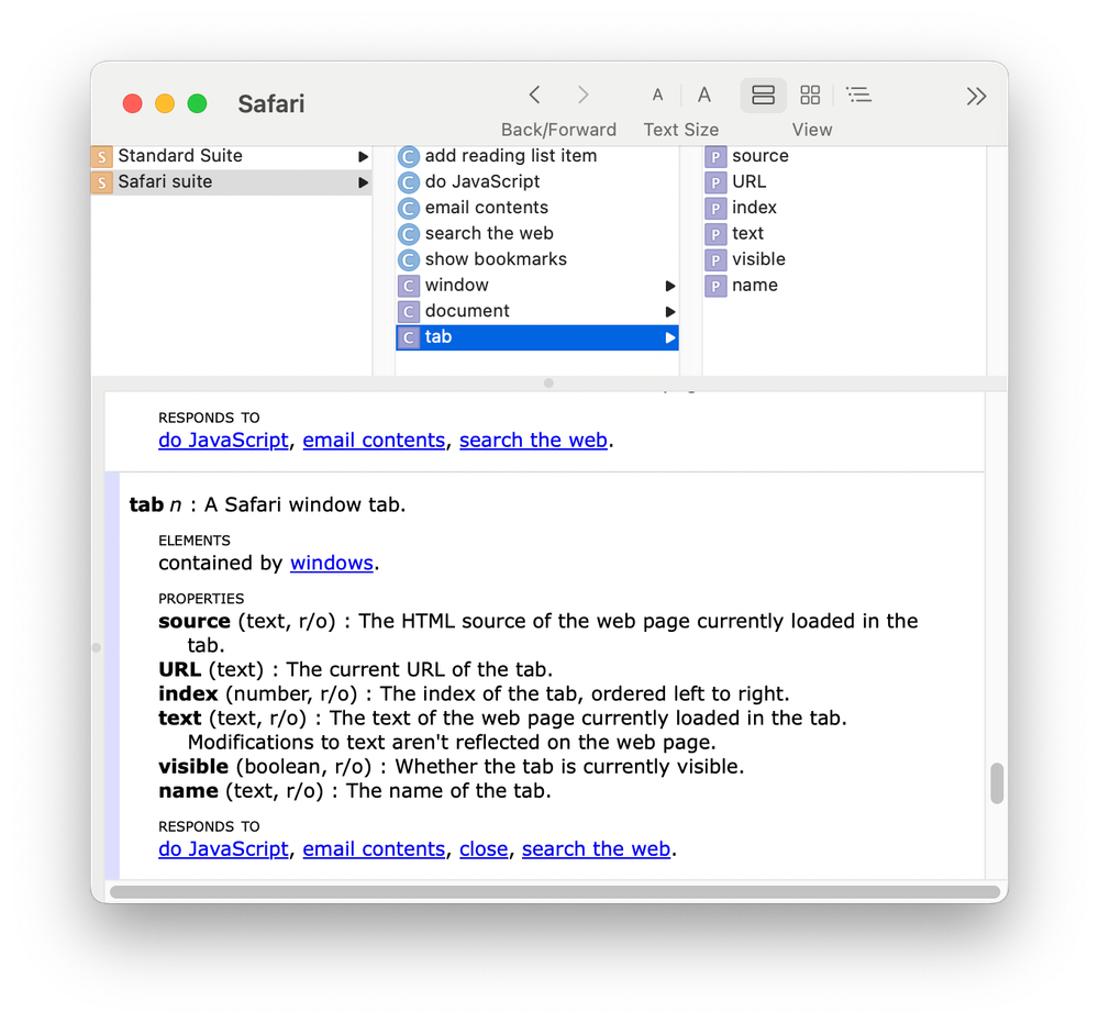 OS X Script Editor Dictionary